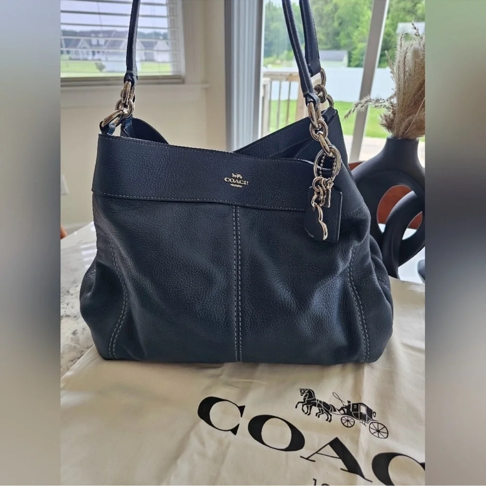 Coach Lexy F28997 Tote‎ Bag Leather Navy Blue